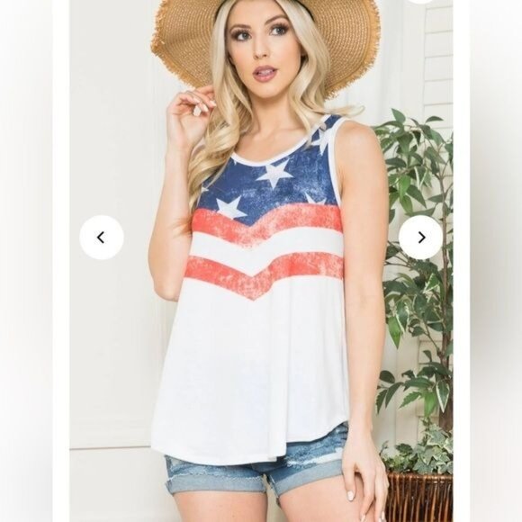 Womens Patriotic Sleeveless American Flag Tank Top By Acting Pro - Picture 1 of 10